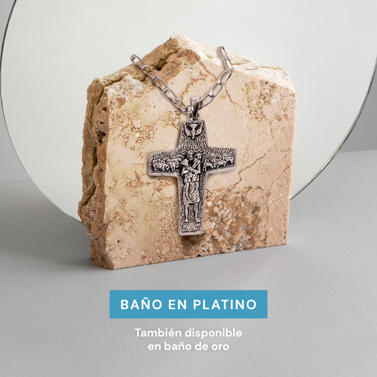 Cruz del Buen Pastor Bañada en Platino (x2) - Grande + Mediano