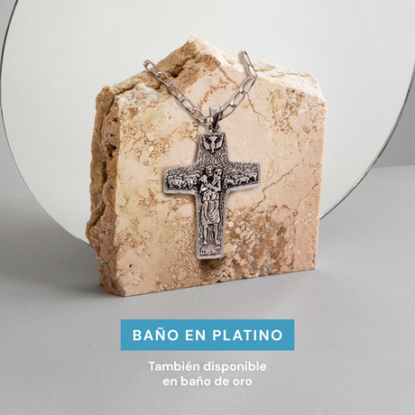 Cruz del Buen Pastor Bañada en Platino (x2) - Tamaño Mediano