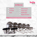 Batería de Cocina Sofia Inox Acero Inoxidable 18 Piezas