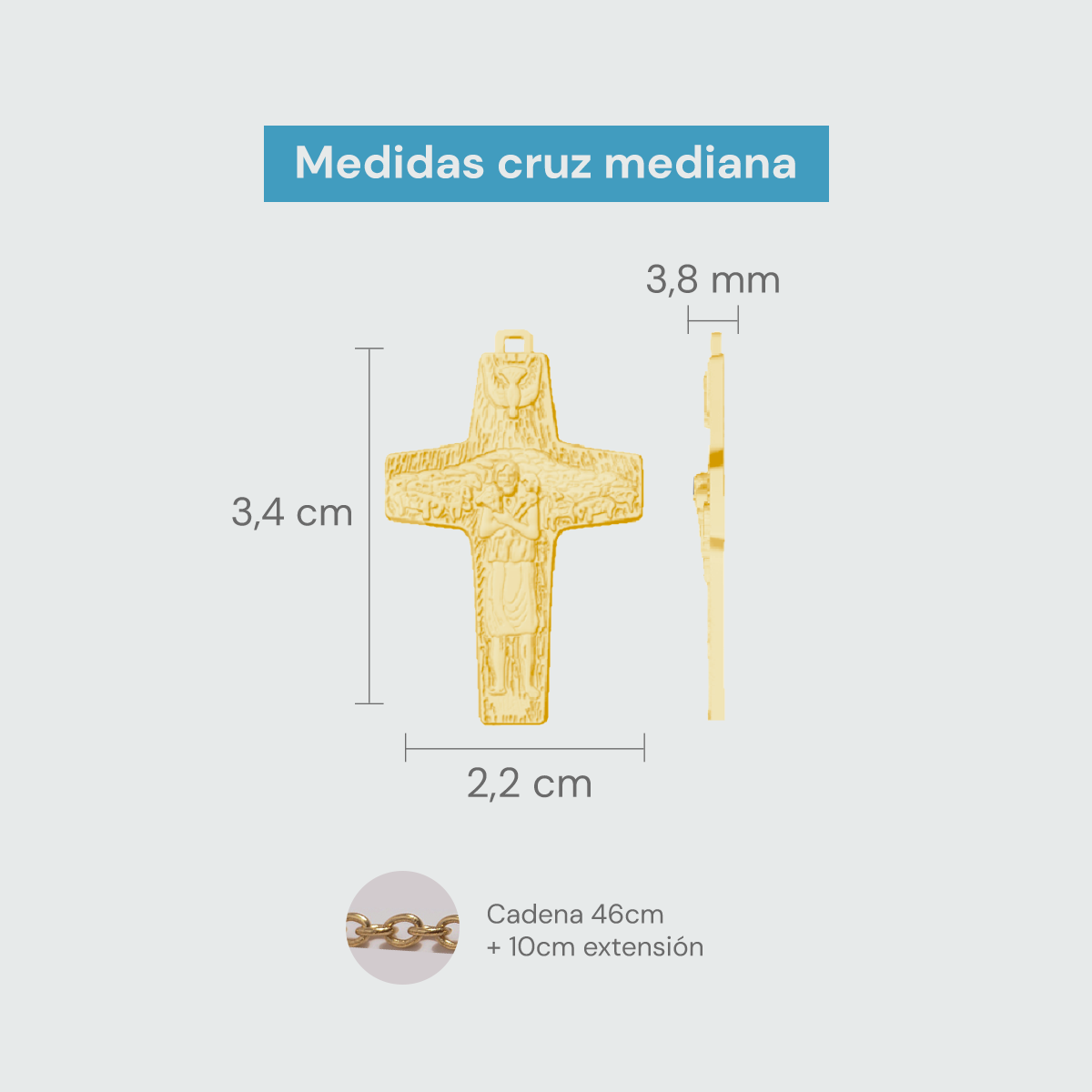 Cruz del Buen Pastor Bañada en Oro 18 Kilates