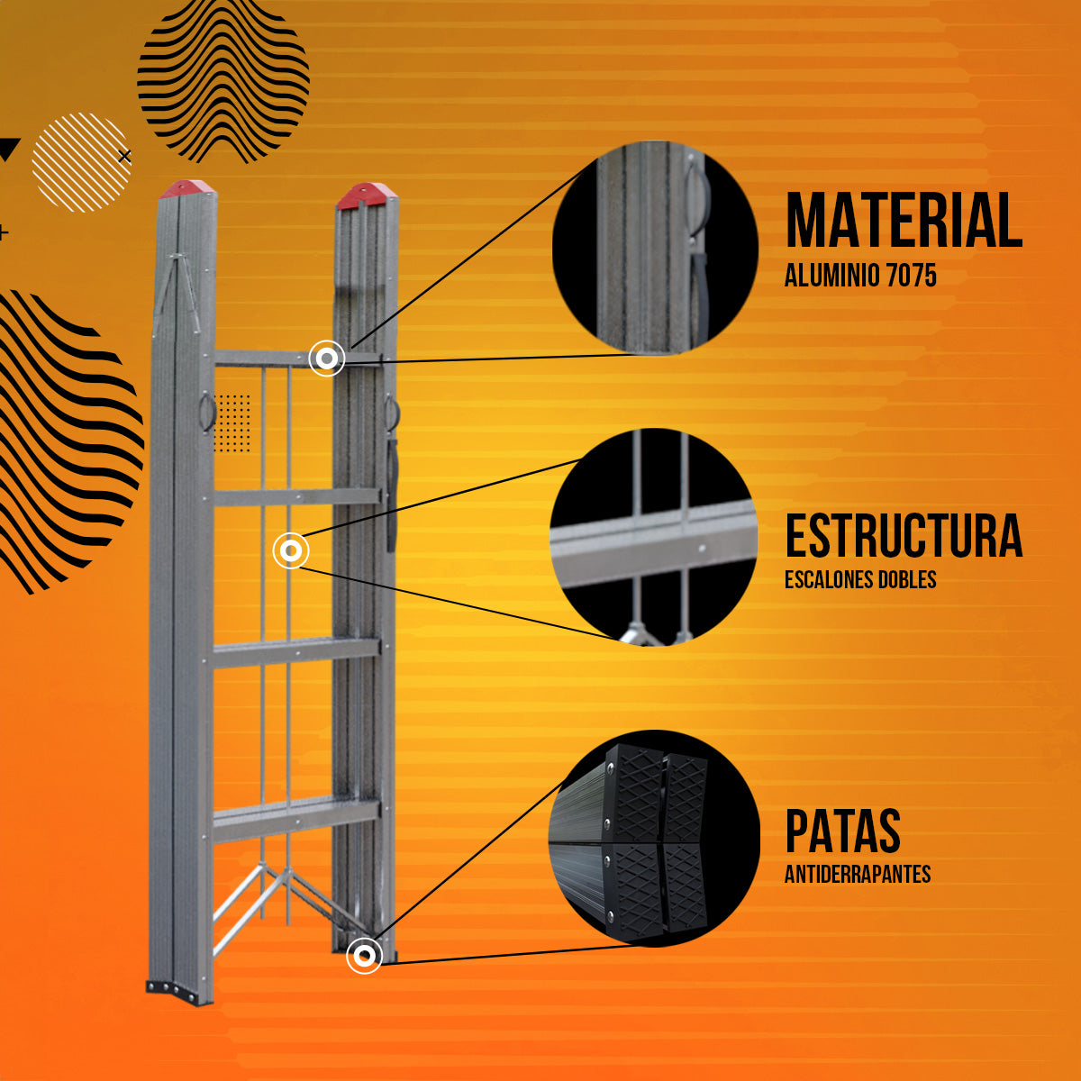 Skyfull - Escalera de Aluminio 4 Escalones Doble Versátil y Segura