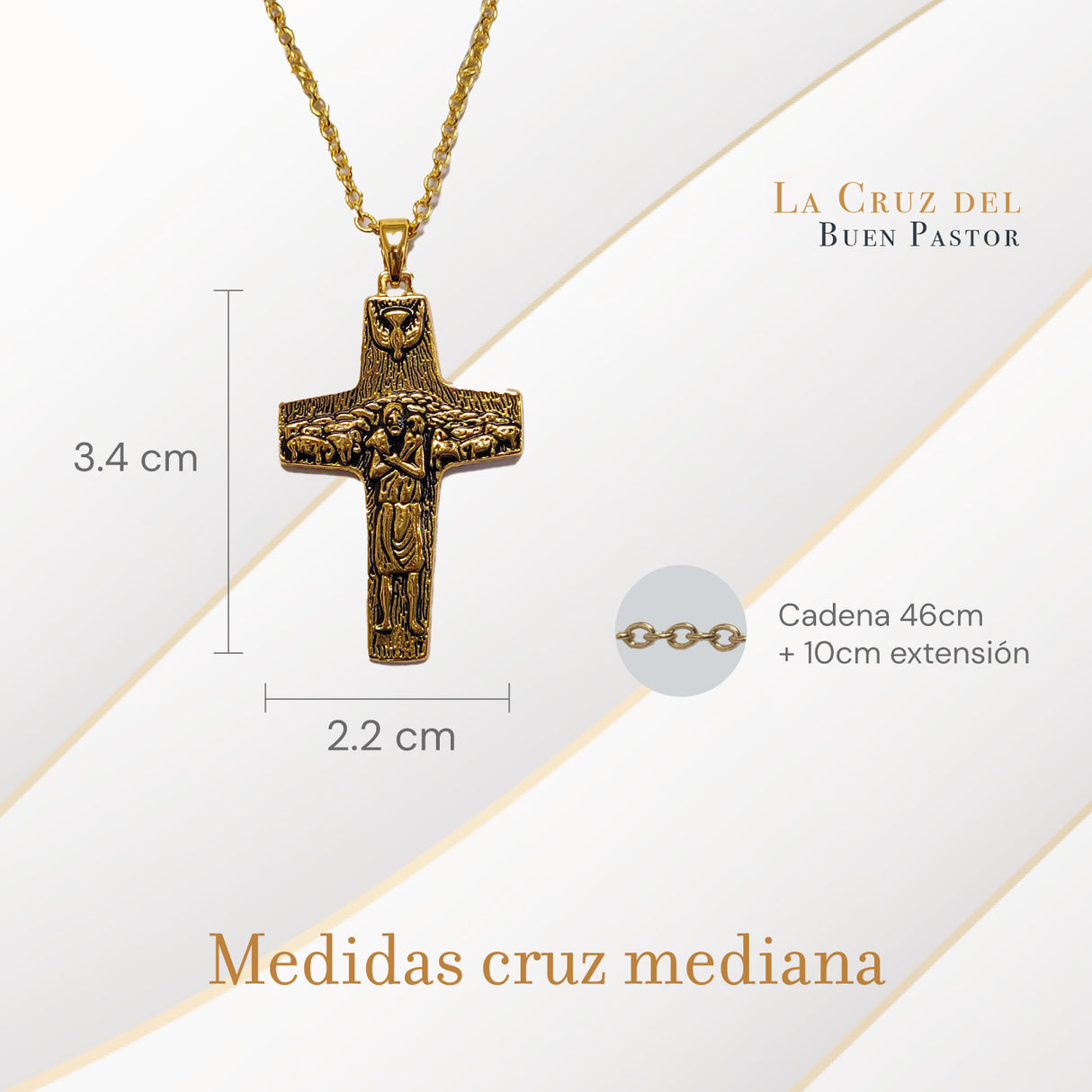 Cruz del Buen Pastor Bañada en Oro 18 Kilates (x2) - Tamaño Mediano