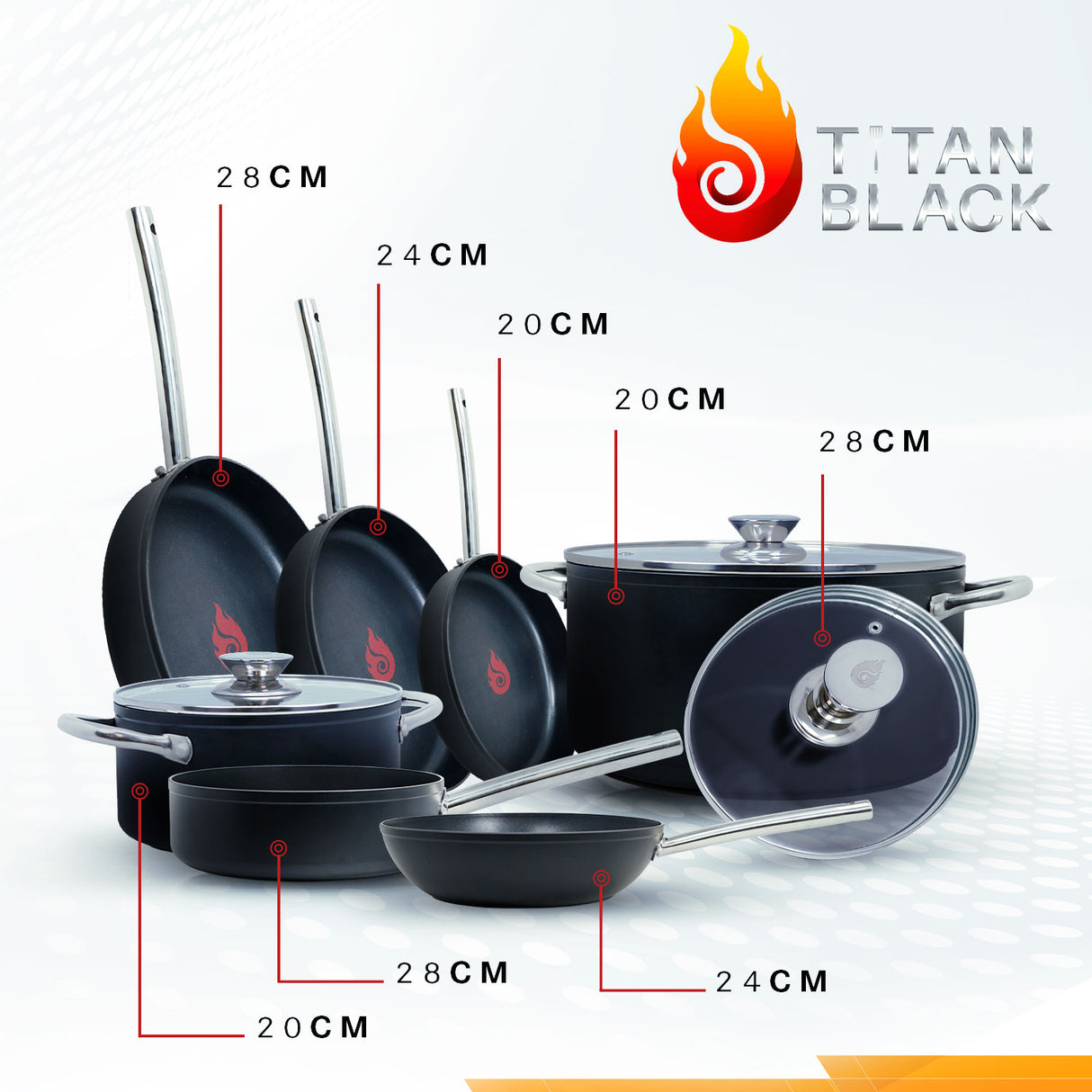 TITAN BLACK: Batería de cocina elaborada con titanio, 10 piezas de alta gama